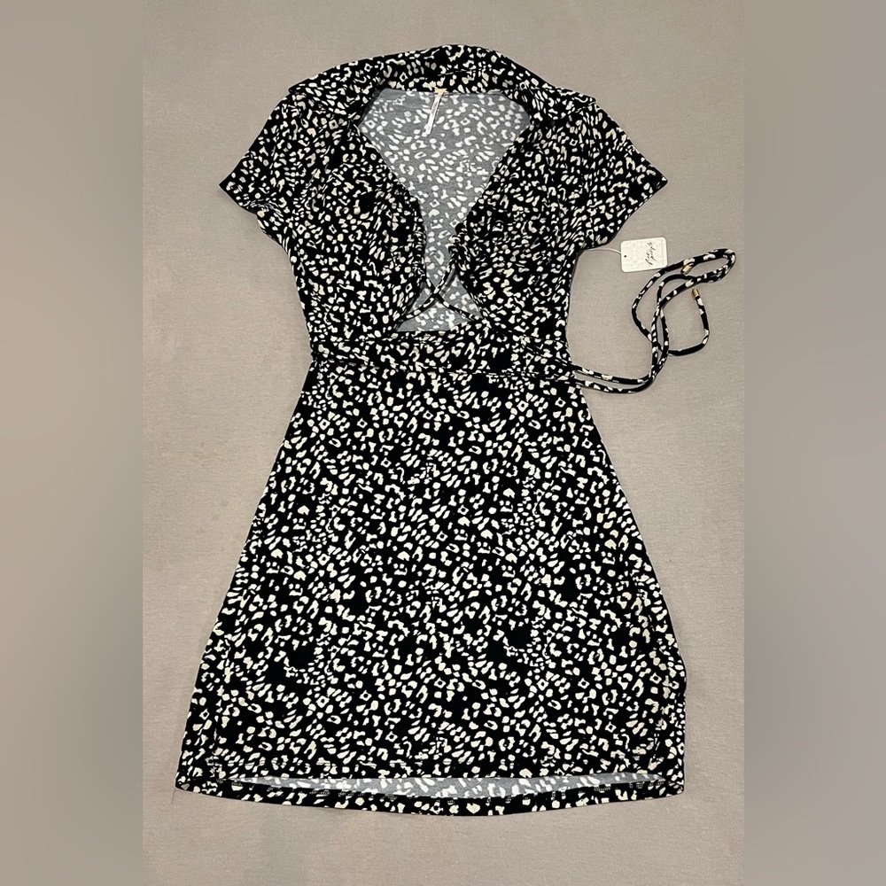 NWT $128 Free People Ladies Marsaille Black Combo Cutout Mini Dress Animal Print